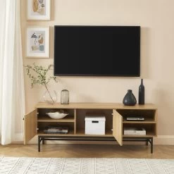 Meuble Tv JAMES Effet Chêne Pieds Métal Noir 150cm 11 Meuble Tv JAMES Effet Chêne Pieds Métal Noir 150cm -Meuble Déco Soldes meuble tv james effet chene pieds metal noir 2