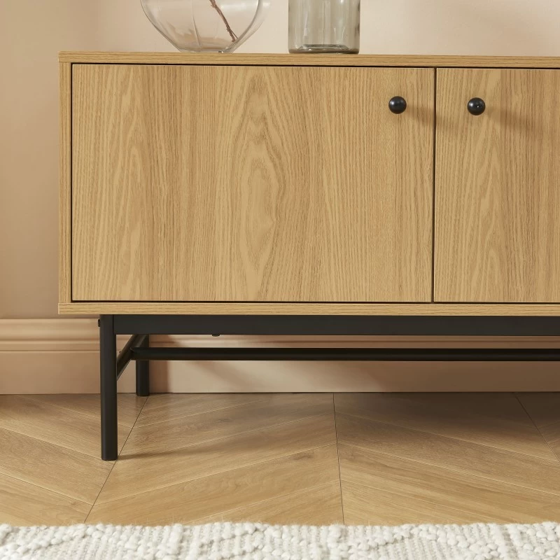 Meuble Tv JAMES Effet Chêne Pieds Métal Noir 150cm 5 Meuble Tv JAMES Effet Chêne Pieds Métal Noir 150cm – Image 5