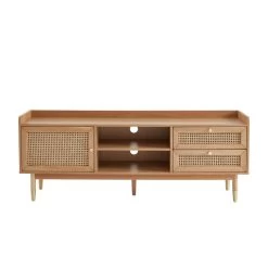 Meuble Tv LEON Chêne Et Cannage Rotin 160cm -Meuble Déco Soldes meuble tv leon bois et cannage naturel 1 porte et 2 tiroirs l160cm 5