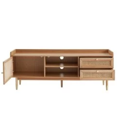 Meuble Tv LEON Chêne Et Cannage Rotin 160cm -Meuble Déco Soldes meuble tv leon bois et cannage naturel 1 porte et 2 tiroirs l160cm 6