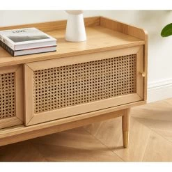 Meuble TV LEON Placage Chêne Et Cannage Rotin 120cm 12 Meuble TV LEON Placage Chêne Et Cannage Rotin 120cm -Meuble Déco Soldes meuble tv leon placage chene et cannage rotin 120cm 3