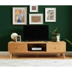 Meuble Tv MARCEL Placage Bois De Chêne 2 Tiroirs - L160cm