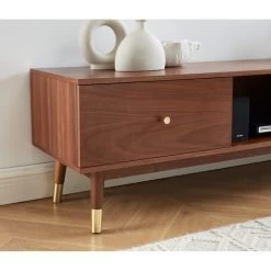 Meuble Tv MARCELLO Placage Noyer 160cm -Meuble Déco Soldes meuble tv marcello bois de noyer 2 portes et 1 niche l160cm 1