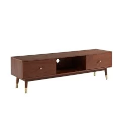 Meuble Tv MARCELLO Placage Noyer 160cm -Meuble Déco Soldes meuble tv marcello bois de noyer 2 portes et 1 niche l160cm 2