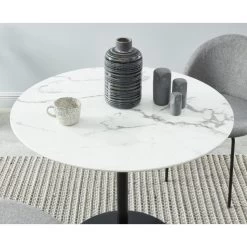 Table Ronde MONIKA Verre Effet Marbre Ronde 90cm Pied Noir -Meuble Déco Soldes monika table de sejour 90 cm 2