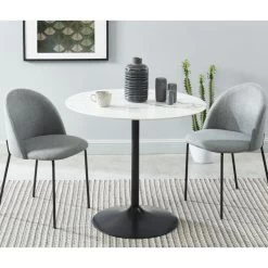 Table Ronde MONIKA Verre Effet Marbre Ronde 90cm Pied Noir