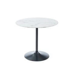 Table Ronde MONIKA Verre Effet Marbre Ronde 90cm Pied Noir -Meuble Déco Soldes monika table de sejour 90 cm 3