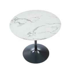 Table Ronde MONIKA Verre Effet Marbre Ronde 90cm Pied Noir -Meuble Déco Soldes monika table de sejour 90 cm 4