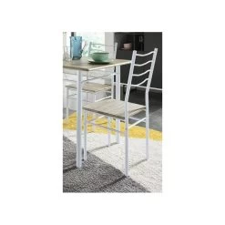 Ensemble Repas NINA Blanc Et Effet Chêne 4 Personnes 120cm -Meuble Déco Soldes ninablch table et 4 chaises 2