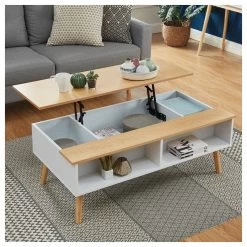 Table Basse OLEA Laqué Blanc Mat Plateau Relevable -Meuble Déco Soldes oleabl table basse scandinave 1