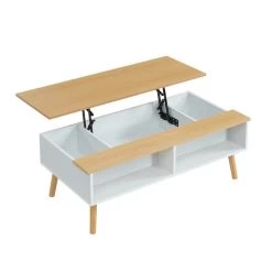 Table Basse OLEA Laqué Blanc Mat Plateau Relevable -Meuble Déco Soldes oleabl table basse scandinave 2