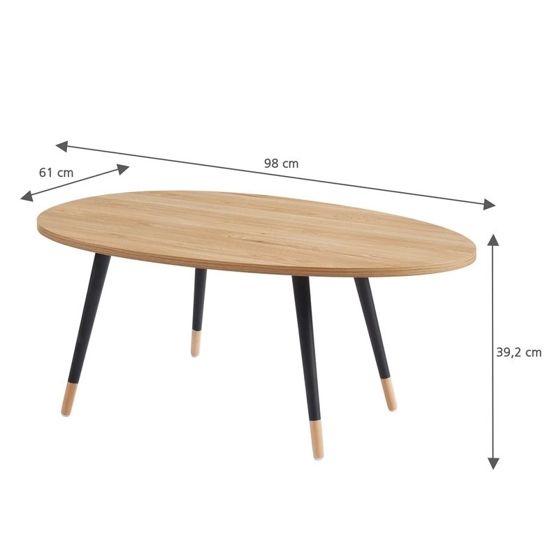 Table Basse ORGANIC Effet Chêne Pieds Noirs 98cm 2 Table Basse ORGANIC Effet Chêne Pieds Noirs 98cm – Image 2