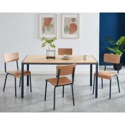 Table De Séjour PANTONE Métal Bleu Nuit Et Effet Bois 160cm