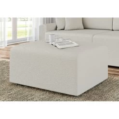 Pouf MILO Tissu Bouclette Blanc 1 Place -Meuble Déco Soldes pouf milo tissu bouclette blanc 1 place 3