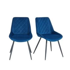 Lot De 2 Chaises ROMY Velours Bleu Pieds En Métal Noir -Meuble Déco Soldes romy02bu lot de 2 chaises 2