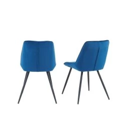 Lot De 2 Chaises ROMY Velours Bleu Pieds En Métal Noir -Meuble Déco Soldes romy02bu lot de 2 chaises 3
