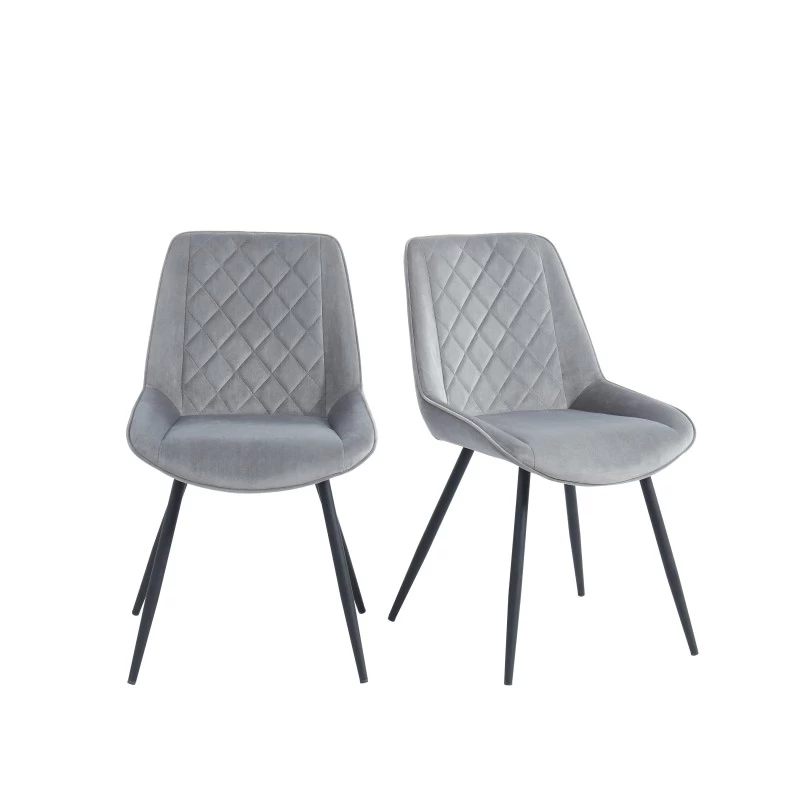 Lot De 2 Chaises ROMY Velours Gris Clair Pieds En Métal Noir 4 Lot De 2 Chaises ROMY Velours Gris Clair Pieds En Métal Noir – Image 4