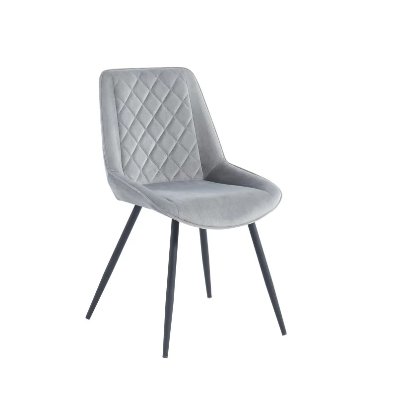 Lot De 2 Chaises ROMY Velours Gris Clair Pieds En Métal Noir 6 Lot De 2 Chaises ROMY Velours Gris Clair Pieds En Métal Noir – Image 6