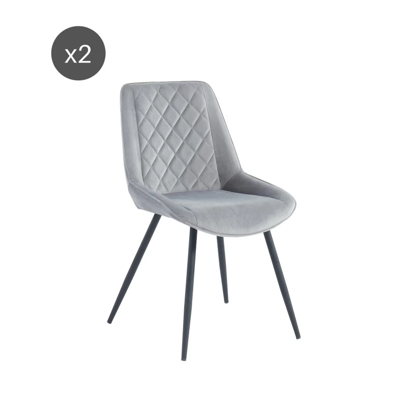Lot De 2 Chaises ROMY Velours Gris Clair Pieds En Métal Noir 9 Lot De 2 Chaises ROMY Velours Gris Clair Pieds En Métal Noir – Image 9