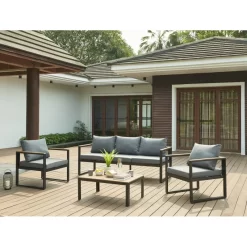 Salon De Jardin ELONA 5 Places En Aluminium Coloris Gris Foncé Avec Housse