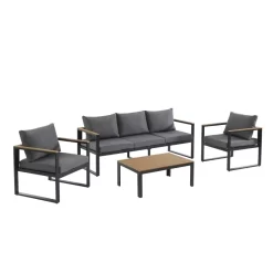 Salon De Jardin ELONA 5 Places En Aluminium Coloris Gris Foncé Avec Housse -Meuble Déco Soldes salon de jardin elona aluminium 5 places coloris gris fonce 5