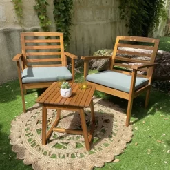 Salon De Jardin LOMA En Bois D'acacia Coloris Vert 2 Places -Meuble Déco Soldes salon de jardin loma en bois d acacia coloris vert 2 places 7