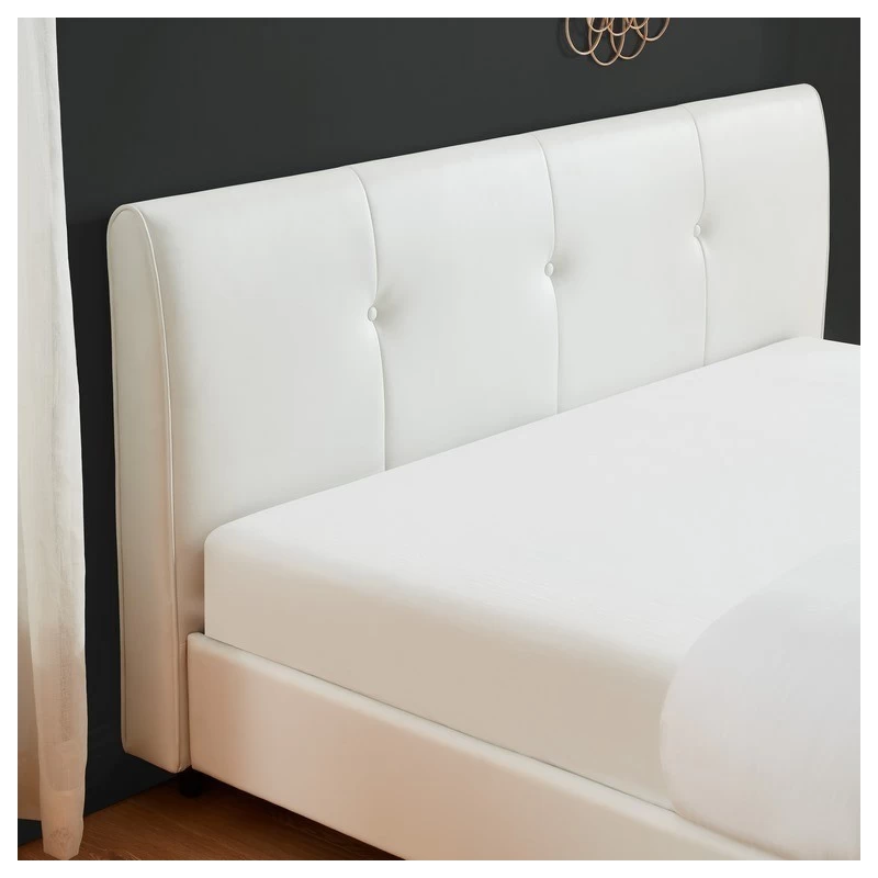 Lit SEGURA Simili Blanc 140x190 Sommier Inclus 2 Lit SEGURA Simili Blanc 140x190 Sommier Inclus – Image 2