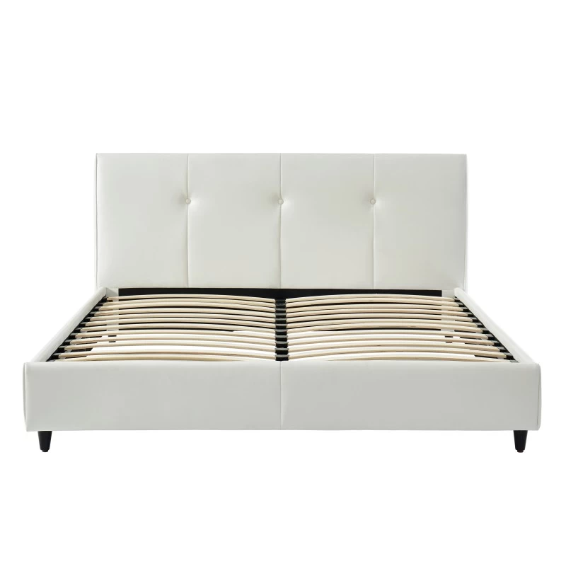 Lit SEGURA Simili Blanc 140x190 Sommier Inclus 3 Lit SEGURA Simili Blanc 140x190 Sommier Inclus – Image 3