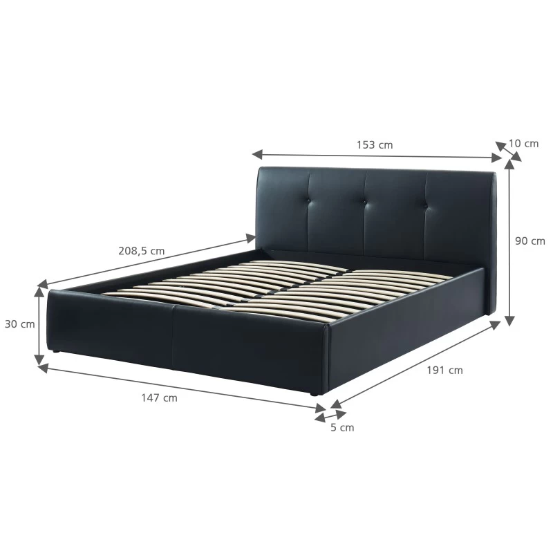 Lit Coffre SEGURO Simili Noir 140x190 Sommier Inclus 2 Lit Coffre SEGURO Simili Noir 140x190 Sommier Inclus – Image 2