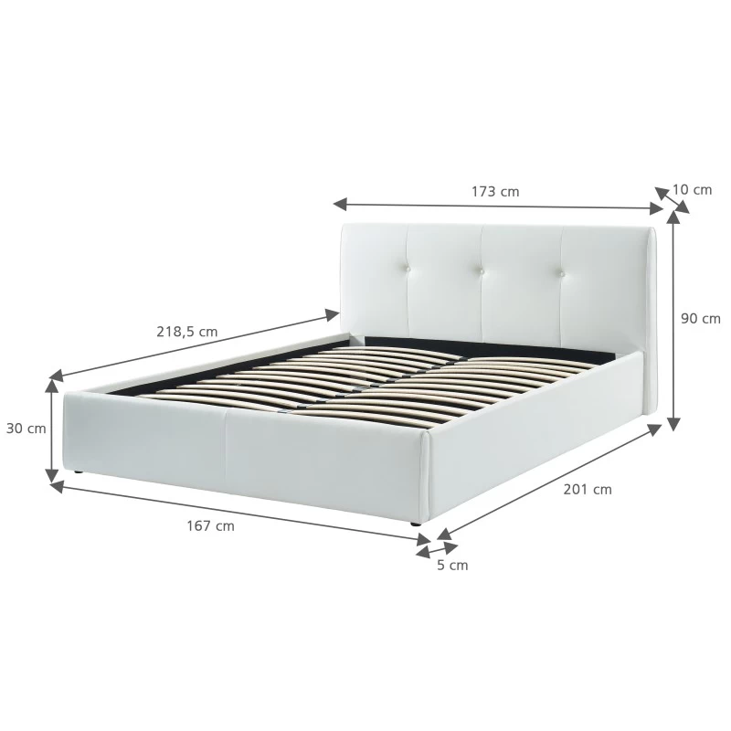 Lit Coffre SEGURO Simili Blanc Coffre 160x200 Sommier Inclus 2 Lit Coffre SEGURO Simili Blanc Coffre 160x200 Sommier Inclus – Image 2