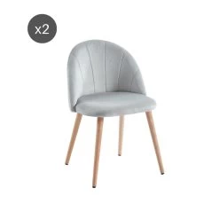 Lot De 2 Chaises SHELL Velours Gris Clair Pieds Bois Massif -Meuble Déco Soldes shell 2 chaises velours gris 4