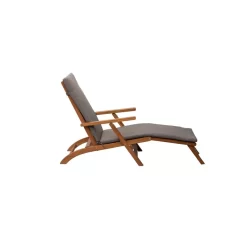 Chaise Longue SOCOA En Bois D'acacia Coussin De Matelas Gris -Meuble Déco Soldes socoa chaise longue jardin coussins gris 2