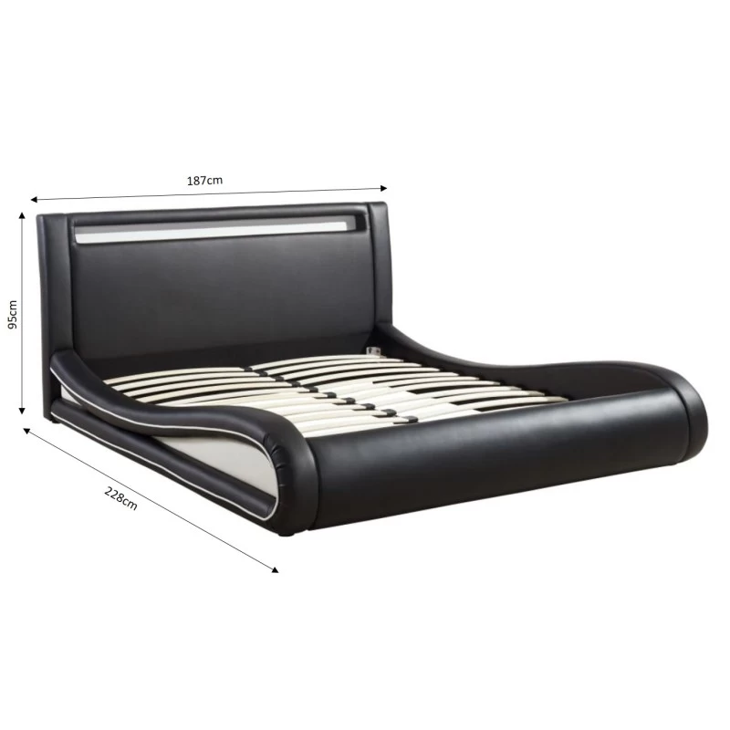 Lit SOLAR LED Noir Et Blanc 160x200cm 2 Lit SOLAR LED Noir Et Blanc 160x200cm – Image 2