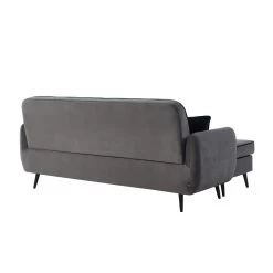 Canapé D'angle SWEETY Velours Gris Pieds Métal Noir 4 Places Et 2 Coussins -Meuble Déco Soldes sweetyanfxvvgr canape 3pl 2