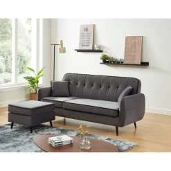 Canapé D'angle SWEETY Velours Gris Pieds Métal Noir 4 Places Et 2 Coussins -Meuble Déco Soldes sweetyanfxvvgr canape 3pl 4