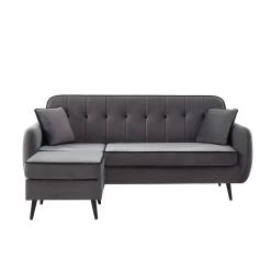 Canapé D'angle SWEETY Velours Gris Pieds Métal Noir 4 Places Et 2 Coussins -Meuble Déco Soldes sweetyanfxvvgr canape 3pl 5