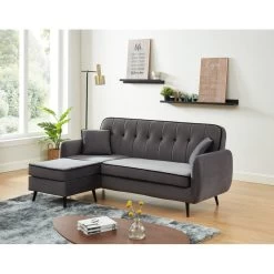 Canapé D'angle SWEETY Velours Gris Pieds Métal Noir 4 Places Et 2 Coussins -Meuble Déco Soldes sweetyanfxvvgr canape 3pl 6