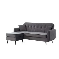 Canapé D'angle SWEETY Velours Gris Pieds Métal Noir 4 Places Et 2 Coussins -Meuble Déco Soldes sweetyanfxvvgr canape 3pl 7