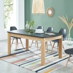 Table à Manger DAVIA Noir Et Effet Chêne 180cm