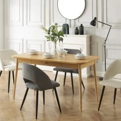 Table à Manger MACARON Effet Chêne Avec Tiroir