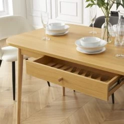 Table à Manger MACARON Effet Chêne Avec Tiroir 13 Table à Manger MACARON Effet Chêne Avec Tiroir -Meuble Déco Soldes table a manger macaron effet chene avec tiroir 3