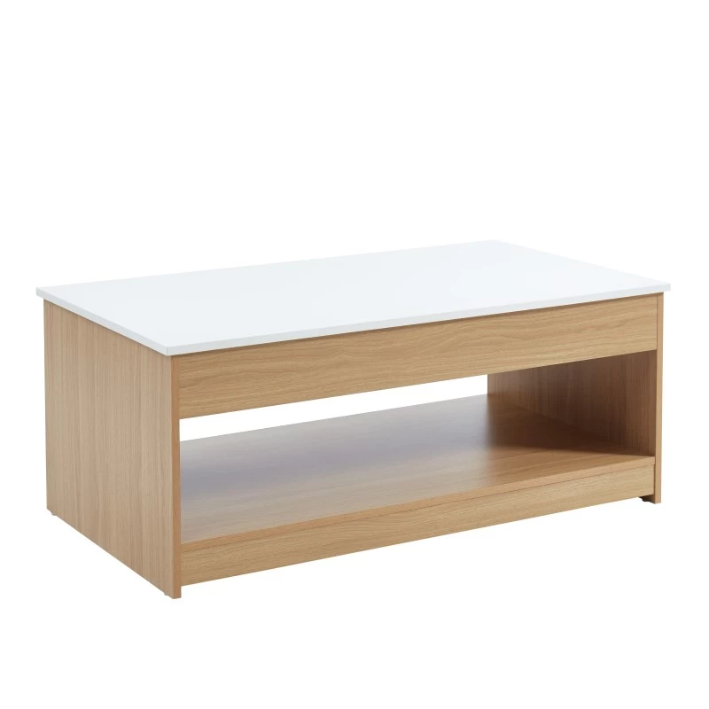 Table Basse AMOS Blanc Et Effet Chêne Plateau Revelable 5 Table Basse AMOS Blanc Et Effet Chêne Plateau Revelable – Image 5