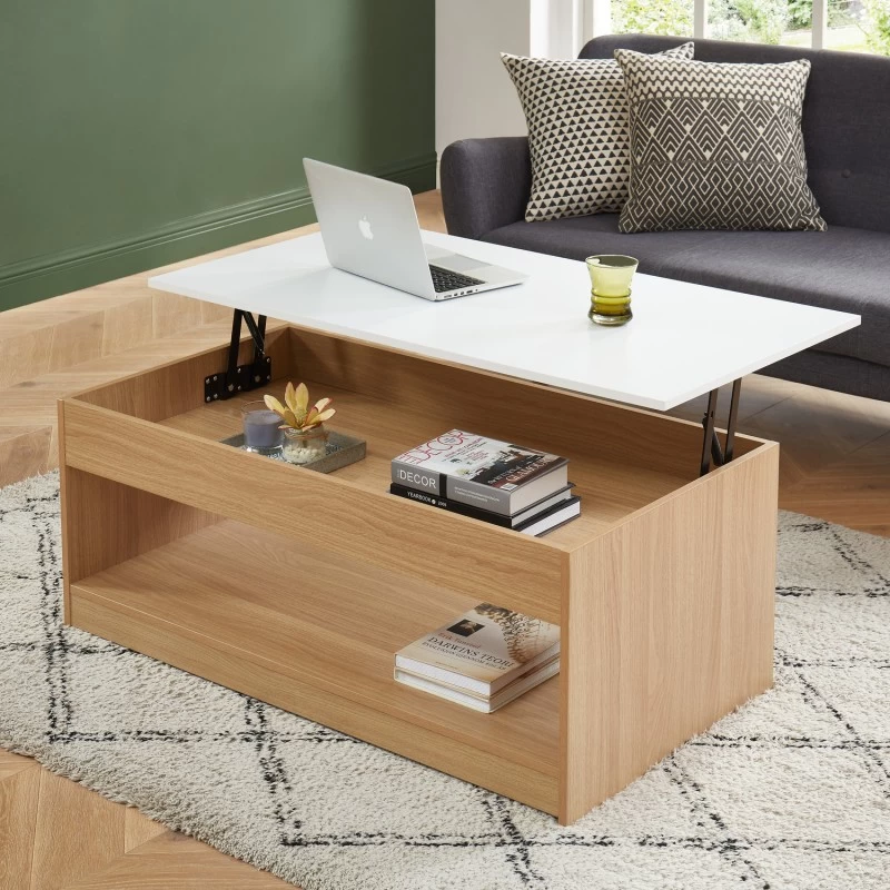 Table Basse AMOS Blanc Et Effet Chêne Plateau Revelable 1 Table Basse AMOS Blanc Et Effet Chêne Plateau Revelable