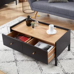 Table Basse ARCHI Noir Et Effet Bois 90cm -Meuble Déco Soldes table basse archi noir et bois 2 tiroirs l90cm 2
