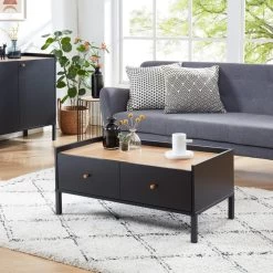 Meuble Déco Soldes 27 Table Basse ARCHI Noir Et Effet Bois 90cm