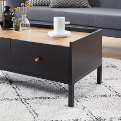 Table Basse ARCHI Noir Et Effet Bois 90cm -Meuble Déco Soldes table basse archi noir et bois 2 tiroirs l90cm 3