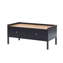 Table Basse ARCHI Noir Et Effet Bois 90cm -Meuble Déco Soldes table basse archi noir et bois 2 tiroirs l90cm 4