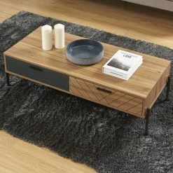 Table Basse GEOMA Effet Chêne Foncé Et Gris L115cm -Meuble Déco Soldes table basse geoma effet chene fonce et gris l115cm 1