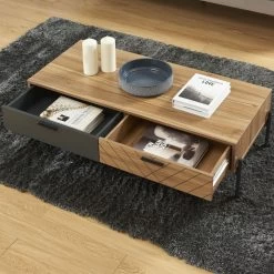 Table Basse GEOMA Effet Chêne Foncé Et Gris L115cm -Meuble Déco Soldes table basse geoma effet chene fonce et gris l115cm 2
