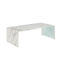 Table Basse GINZA Verre Courbé Effet Marbre 120cm -Meuble Déco Soldes table basse ginza verre courbe effet marbre 120cm 2